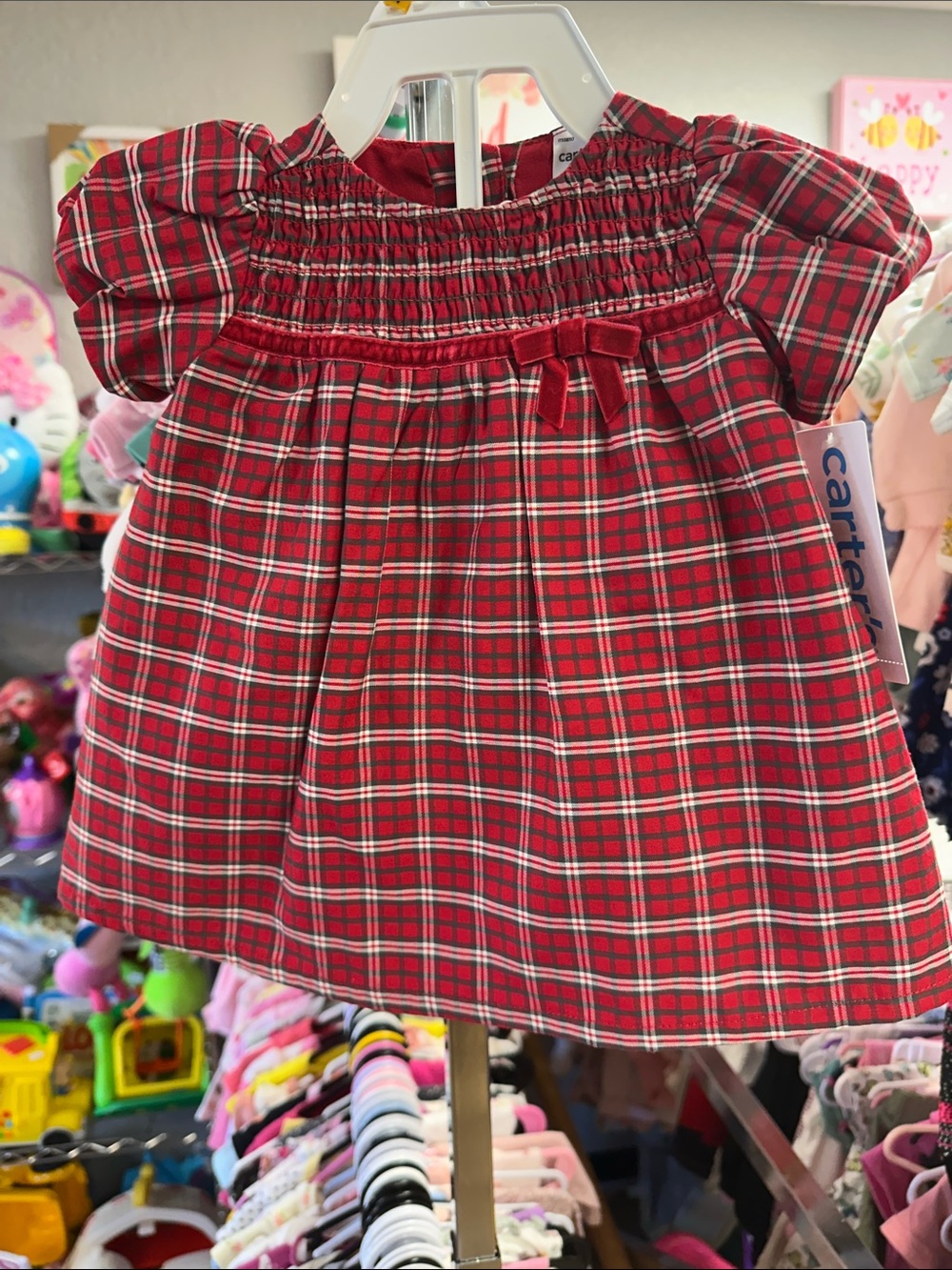 Carter's Red Plaid Smocked Dress with Bow
